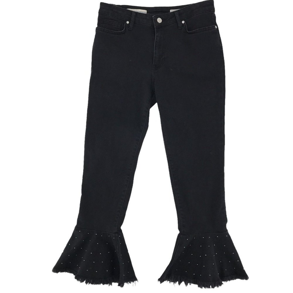 Pilcro & The Letterpress Women's Black Studded Flared Hem Cropped Jeans Size 26 - Picture 2 of 11